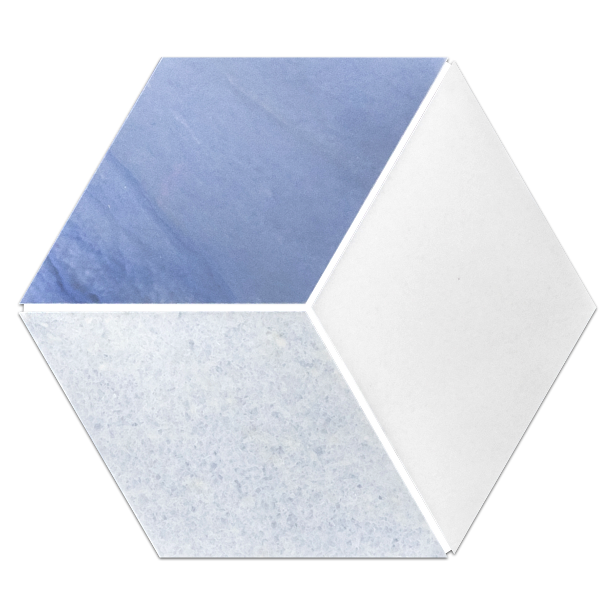 Azul Porcelain, Blue Celeste & White Thassos Trillium Mosaic