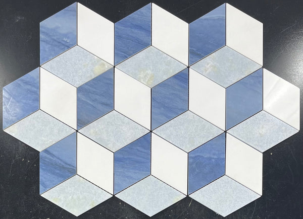 Mosaico Azul Macaubas, Azul Celeste y Blanco Thassos Trillium Pulido