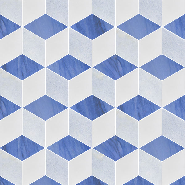 Mosaico Azul Macaubas, Azul Celeste y Blanco Thassos Trillium Pulido