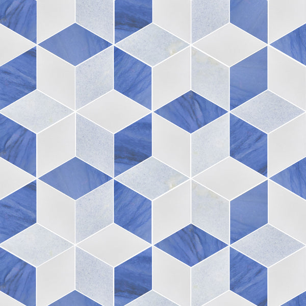 Mosaico Azul Macaubas, Azul Celeste y Blanco Thassos Trillium Pulido