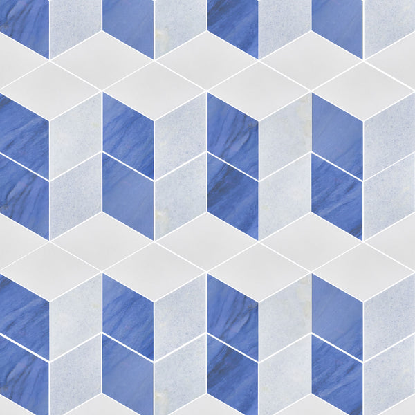 Mosaico Azul Macaubas, Azul Celeste y Blanco Thassos Trillium Pulido