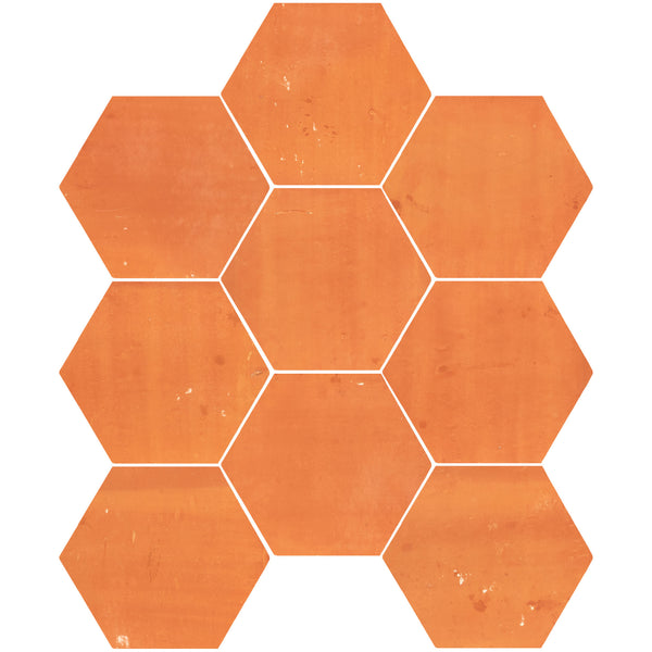 Brick Red Stained Terracotta 8" Hexagon Clear Semi Gloss