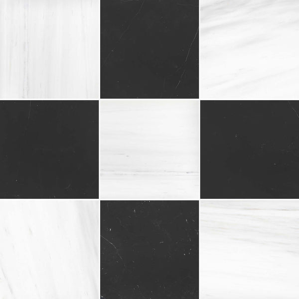 Dolomite & Black Marble Checkerboard