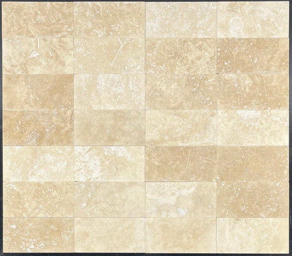 Cross-Cut Light Ivory Travertine 3" x 6" Honed & Filled