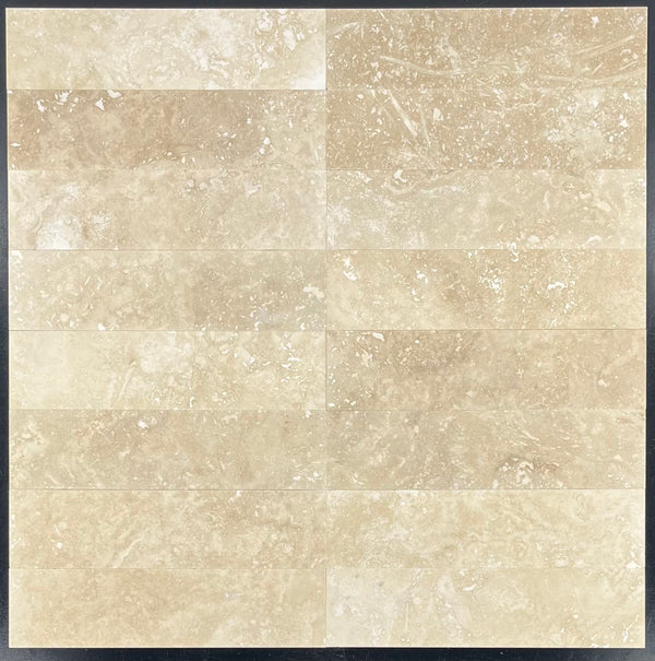 Travertino marfil claro de corte transversal, 3" x 12", pulido y relleno