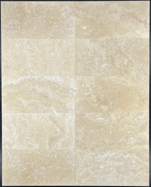 Cross-Cut Light Ivory Travertine 6" x 12" Honed & Filled