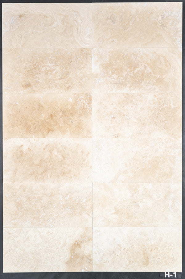Travertino marfil claro de corte transversal, 12" x 24", pulido y relleno
