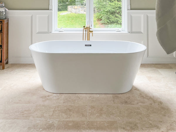 Travertino marfil claro de corte transversal, 12" x 24", pulido y relleno