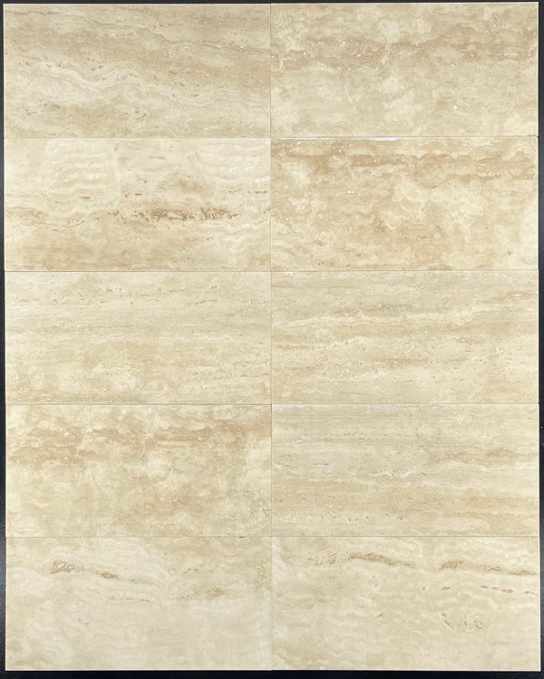 Vein-Cut Light Ivory Travertine 6" x 12" Honed & Filled