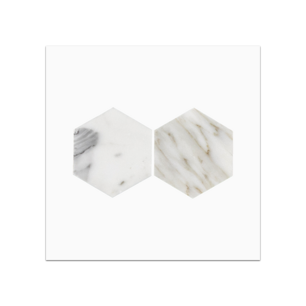 S104P - Calacatta Gold 3" Hexagon Mosaic Polished Swatch Card