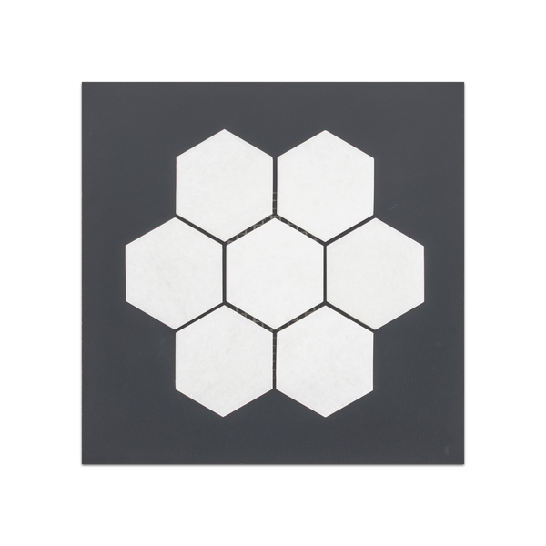 S124H - White Thassos 2" Hexagon Mosaic Honed Swatch Card