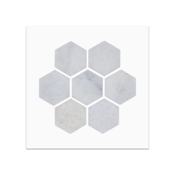 S127 - Glacial White 2" Hexagon Mosaic Honed Swatch Card