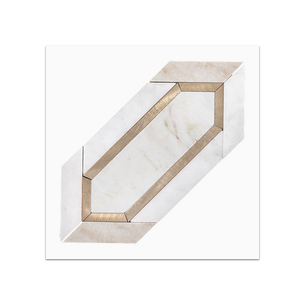 S16 - Bianco Oro Picket with Gold Aluminum Mosaic Honed Swatch Card