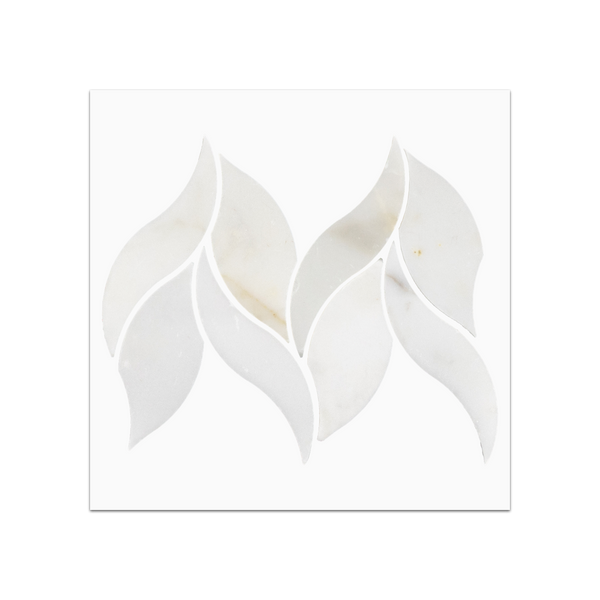 S176 - Tarjeta muestrario pulida con mosaico de pétalos de oro de Calacatta