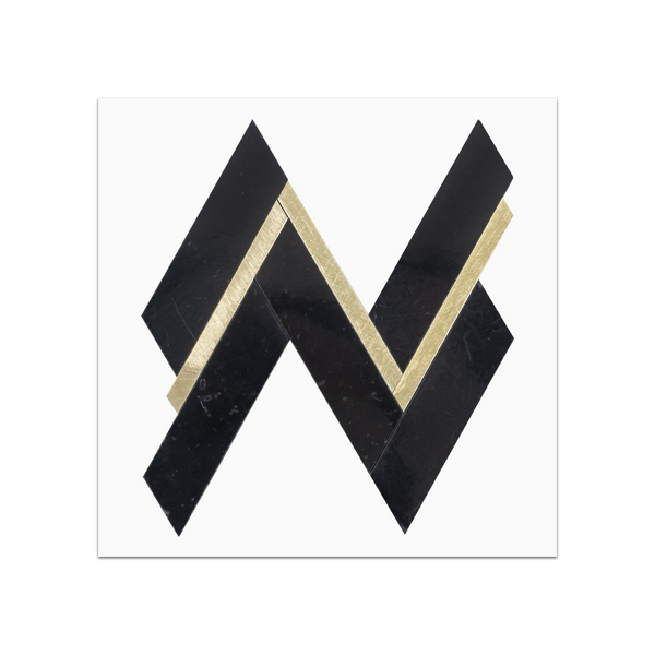 S2 - Black Herringbone with Gold Aluminum Mosaic Polished Swatch Card