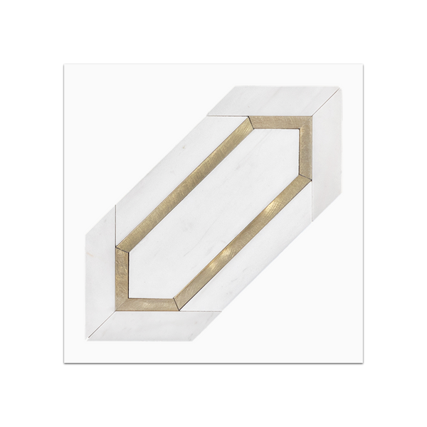 S20 - Piquete de dolomita con tarjeta muestrario pulida con mosaico de aluminio dorado