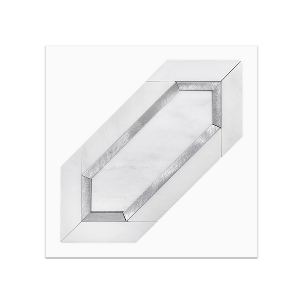 S22 - Pearl White Picket with Silver Aluminum Mosaic Polished Swatch Card