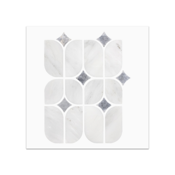 S266 - Pearl White Starlight with Pacific Gray Mosaic Polished Swatch Card