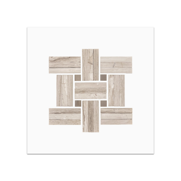 S271 - Tarjeta muestrario pulida con mosaico de puntos Driftwood Tri-Weave de Beachwood