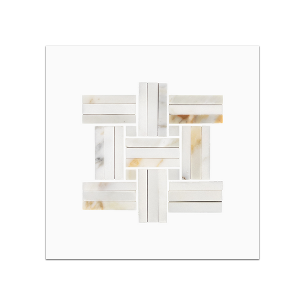 S272 - Calacatta Gold Tri-Weave Mosaic Polished Swatch Card