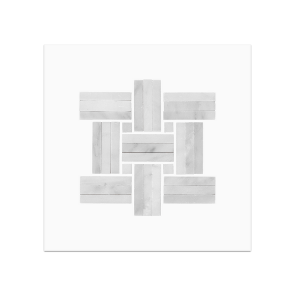 S274 - Pearl White Tri-Weave with Pearl White Dot Mosaic Honed Swatch Card