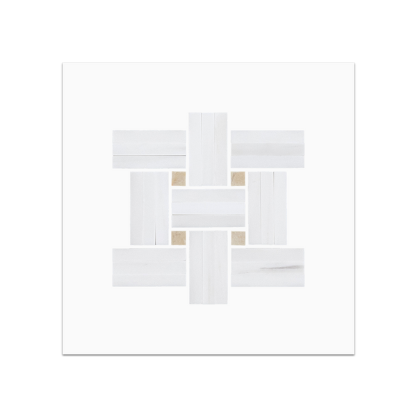 S276 - Dolomite Tri-Weave with 3/8" Crema Marfil Dot Mosaic Honed Swatch Card