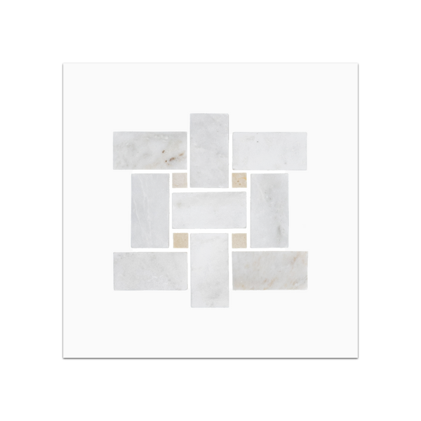 S281 - Canasto Bianco Oro con Mosaico de Puntos Crema Marfil Pulido