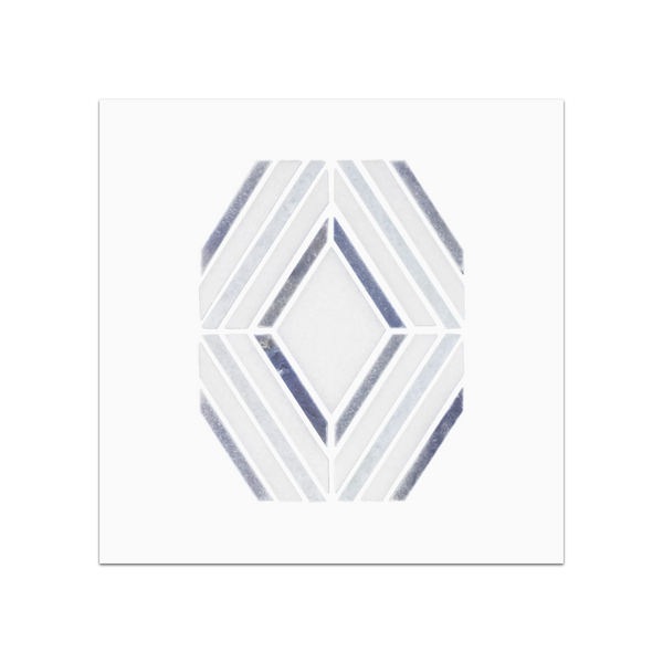 S308 - White Thassos Petite Jewel with Blue Celeste & Azul Macauba Mosaic Polished Swatch Card
