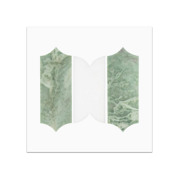 S323 - Emerald Green & White Thassos Regalia Mosaic Honed Swatch Card