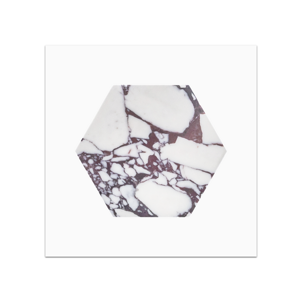 S341 - Bianco Violetta 5" Hexagon Mosaic Honed Swatch Card
