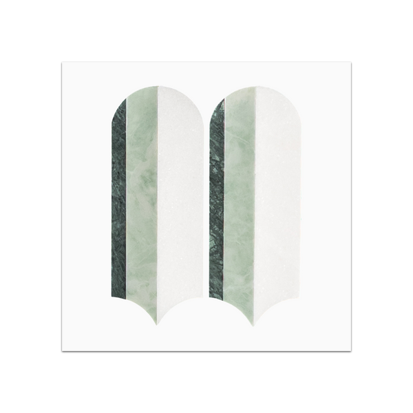 S364 - Notte Verde, Emerald Green & White Thassos Tri-Blend Wave Mosaic Honed Swatch Card