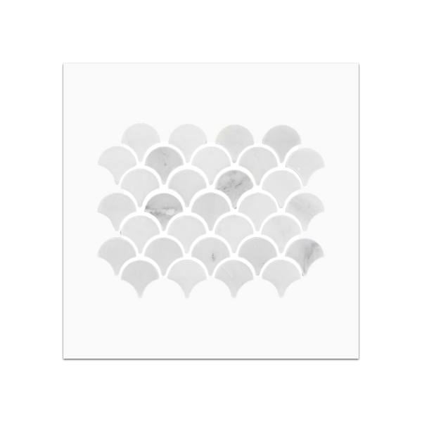S70 - Tarjeta muestrario pulida con mosaico de abanico blanco perla