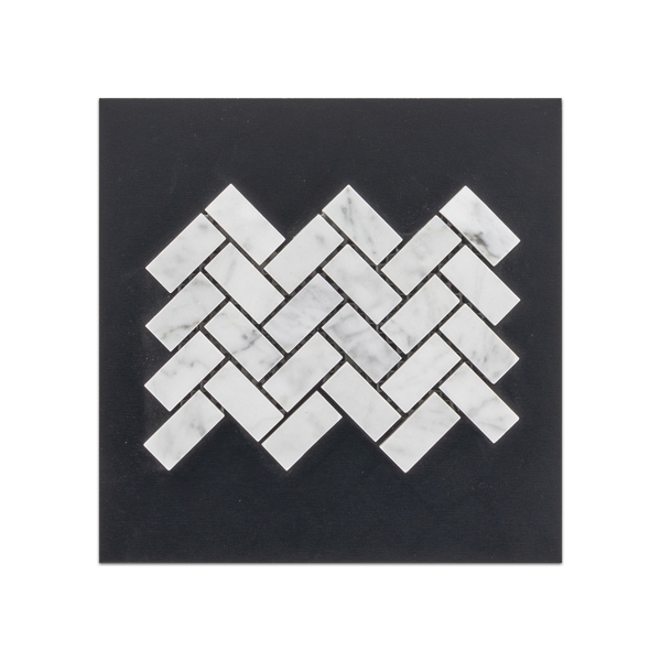 S75 - Bianco Carrara 5/8" x 1 1/4" Herringbone Mosaic Polished Swatch Card