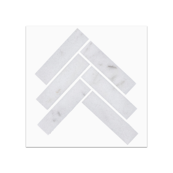 S85 - Glacial White 1" x 4" Herringbone Mosaic Honed Swatch Card