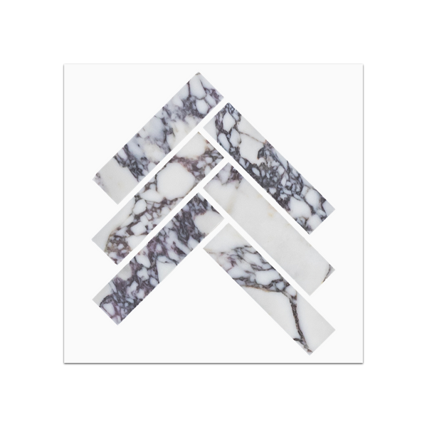 S88 - Bianco Violetta 1" x 4" Herringbone Mosaic Honed Swatch Card