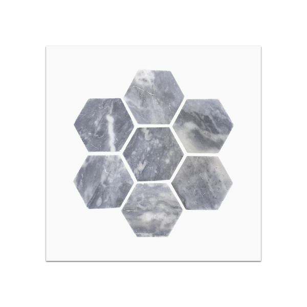 S91 - Tarjeta de muestra pulida con mosaico hexagonal Bardiglio Nuvolato de 2"