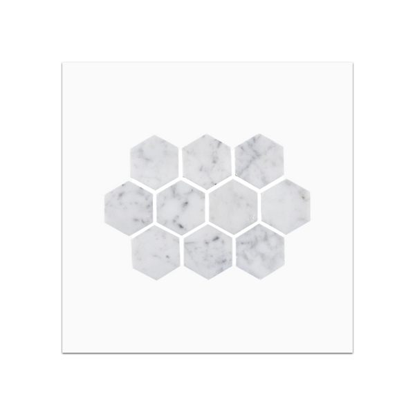 S92H - Bianco Carrara 1 1/4" Tarjeta de muestra pulida con mosaico hexagonal