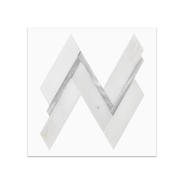 S9 - Pearl White Herringbone with Silver Aluminum Mosaic Polished Swatch Card