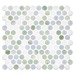 Tri-Blend (Ming Green/White Thassos/Blue Celeste) 1" Rounds Mosaic Polished - Elon Tile & Stone