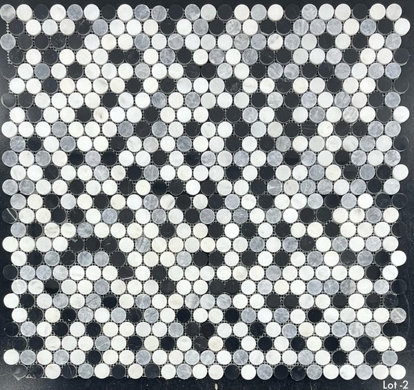 Tri-Blend (Pearl White/Pacific Gray/Black) 1" Rounds Mosaic Polished