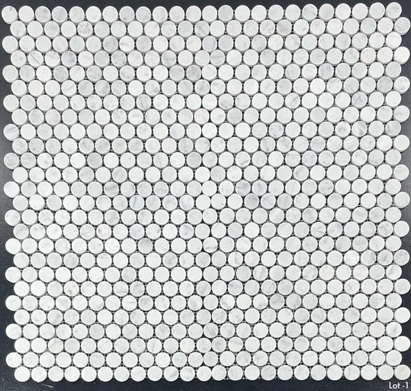 Bianco Carrara 1" Rounds Mosaic Honed