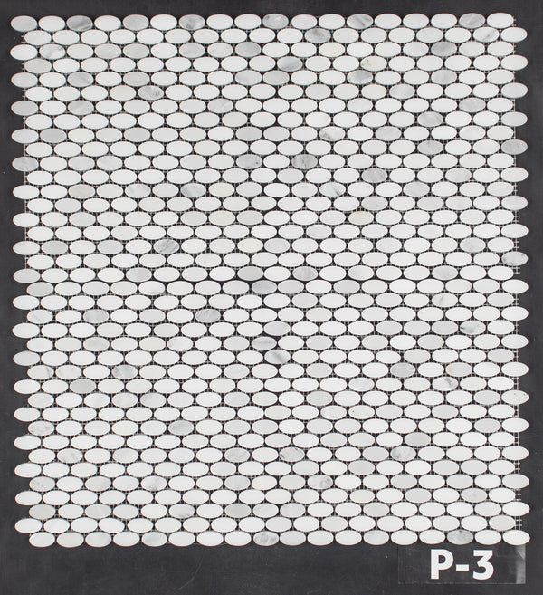 Mosaico ovalado blanco perla pulido