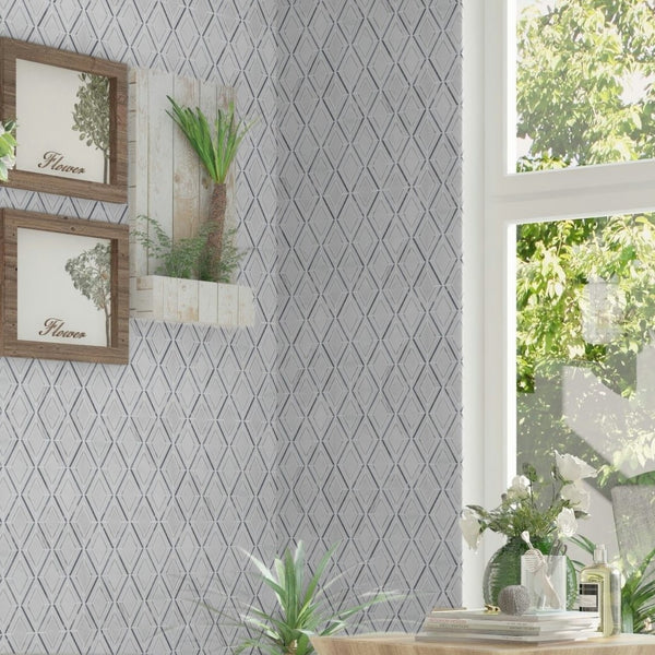Petite Jewel blanco perla con mosaico gris místico y Bardiglio Nuvolato pulido