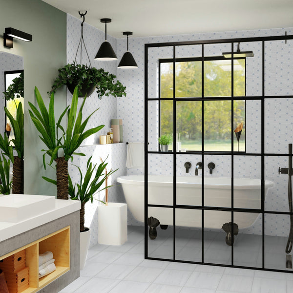 White Thassos Starlight with Blue Celeste Star Mosaic Polished