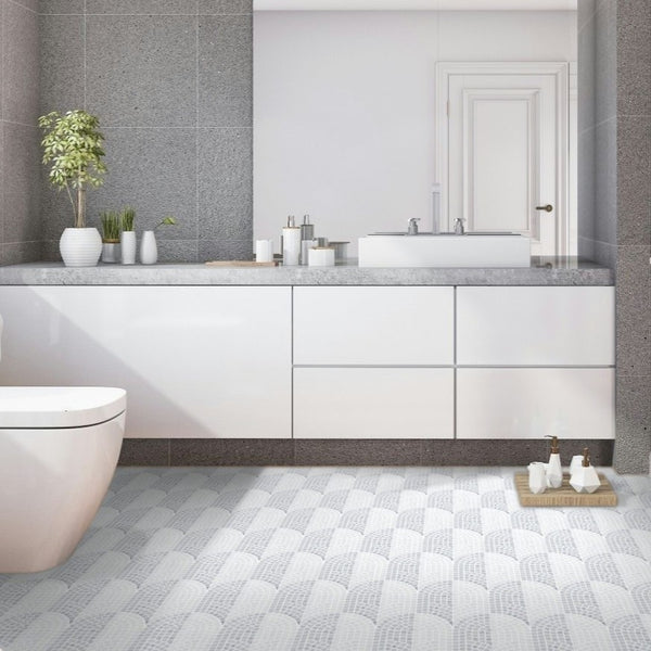 Bianco Carrara y White Thassos Dual Curvosa Mosaico pulido