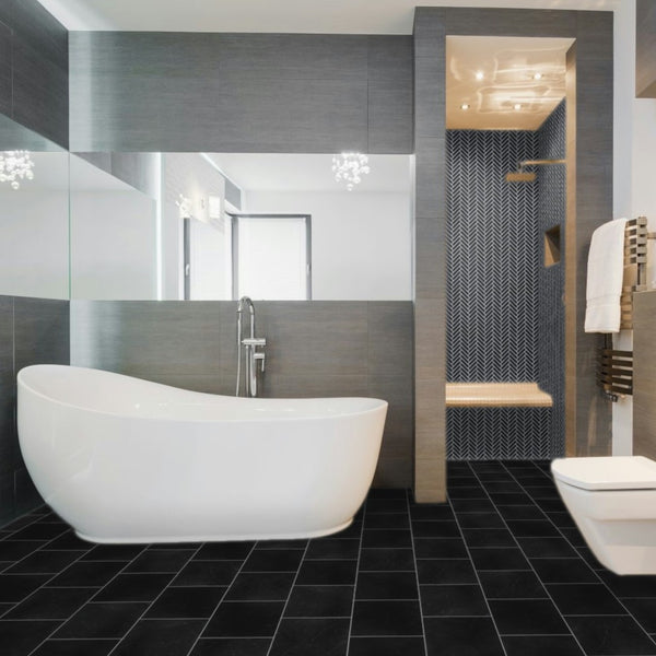 Black 1" x 4" Herringbone Mosaic Honed