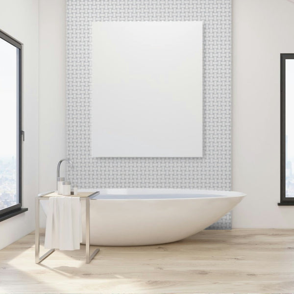 White Thassos Basketweave with 3/8" Blue Celeste Dot Mosaic Polished