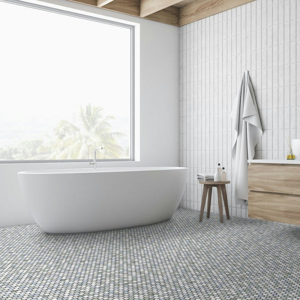 Tri-Blend (Ming Green/White Thassos/Blue Celeste) 1" Rounds Mosaic Polished - Elon Tile & Stone