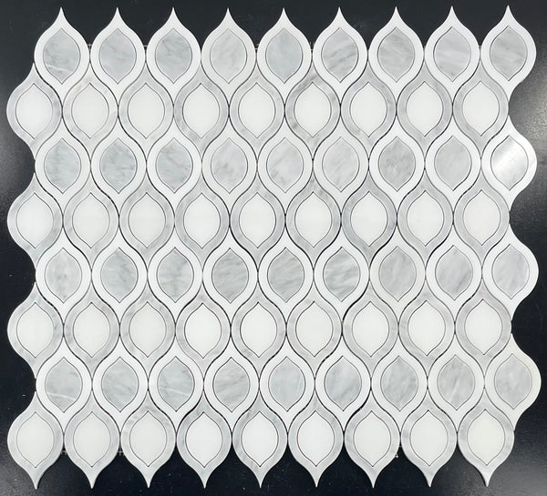 Pearl White Raindrop with Mystic Gray Waterjet Polished