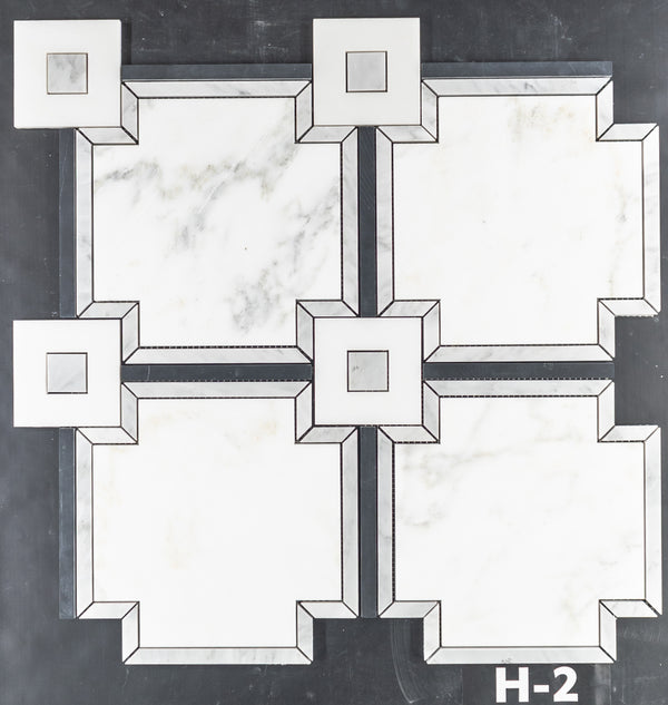 Pearl White Sintra with Mystic Gray and Black Waterjet Honed
